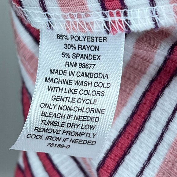 A.N.A. Women's Pink Red Striped Ribbed V-Neck Henley Blouse Top Size Medium - Picture 7 of 8